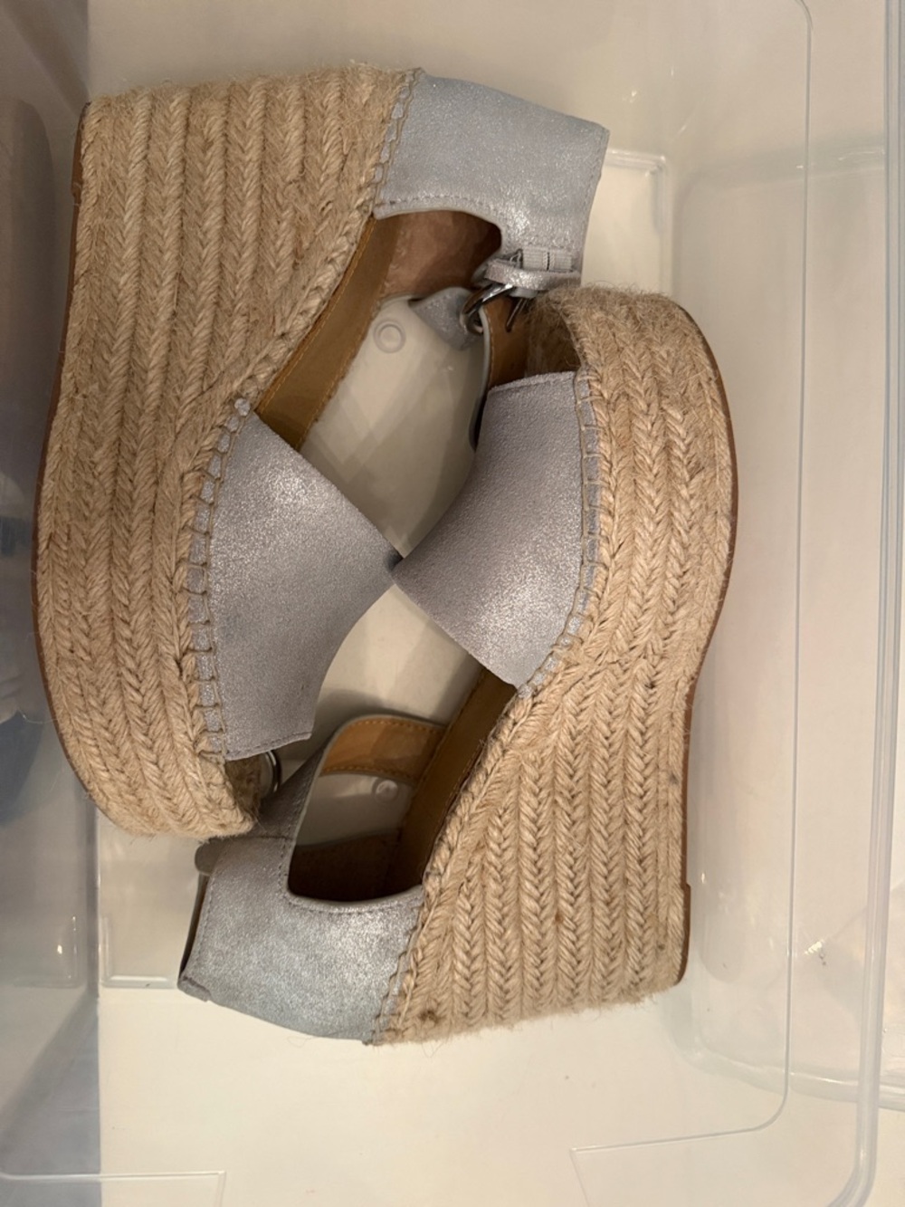 Marc Fisher Silver Espadrille Wedge Sandals